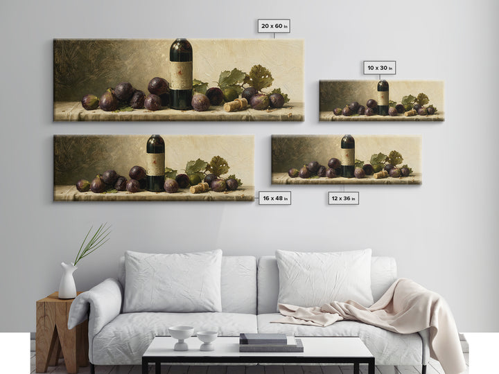 Wine Bottle and Figs on a Linen Canvas Print, Dining Room Art, Wall Decor, Dining Room Decor, Abstract Art, Dining, DRA-3x1-19