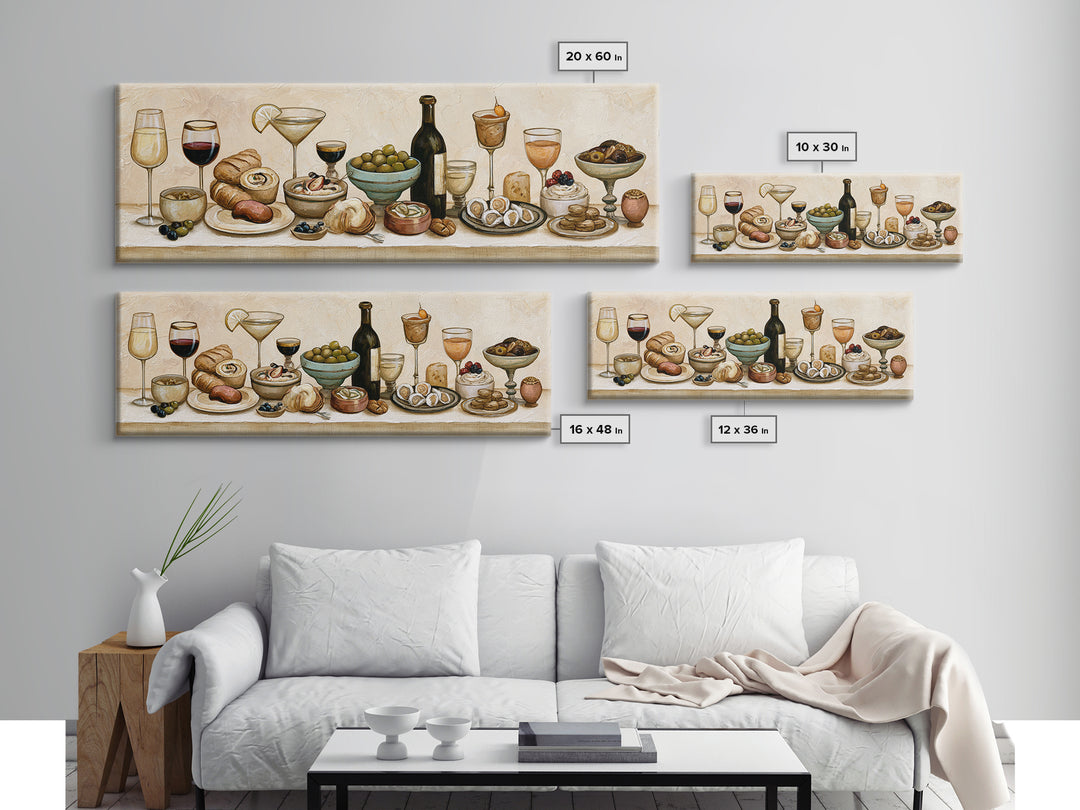 French Bistro Food Illustration Without Text Canvas Print, Dining Room Art, Canvas Wall Art, Dining Room Decor, Watercolor Art, DRA-3x1-26