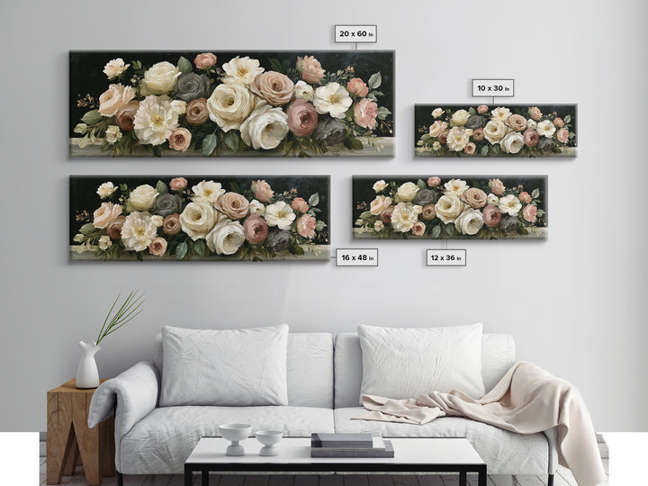 Moody Dark Background Bouquet for Formal Dining Canvas Print, Dining Room Art, Trendy Wall Art, Dining Room Decor, Dining, DRA-3x1-3