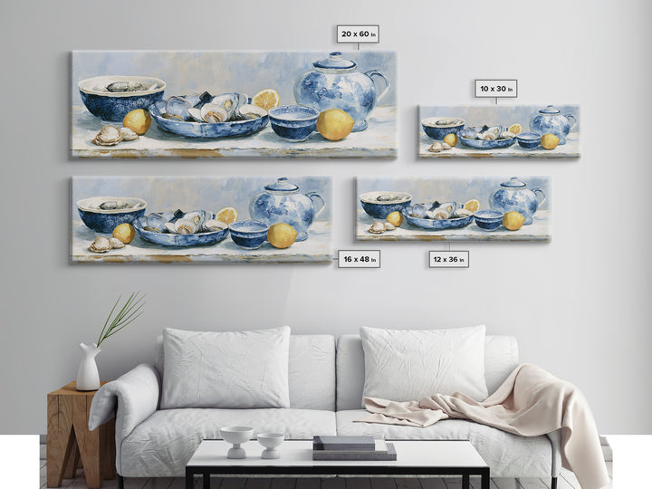 Shellfish and Lemon Still Life Framed Canvas Print, Dining Room Art, Trendy Wall Art, Dining Room Decor, Watercolor Art, Dining, DRA-3x1-32