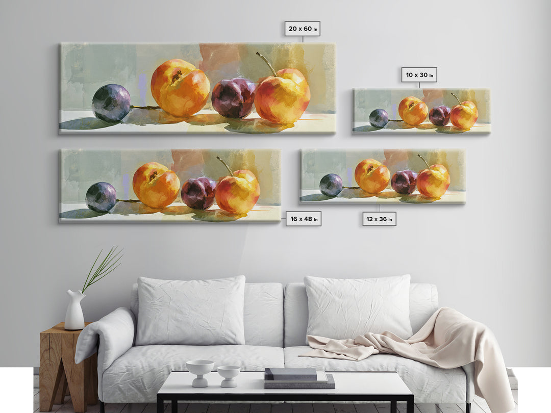 Peach and Plum Still Life Canvas Print, Dining Room Art, Food Art, Dining Room Decor, Fine Art, Dining, Textured Painting, DRA-3x1-36