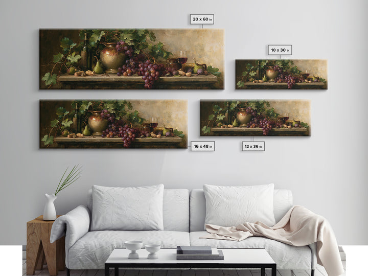 Botanical Grapevine with Leaves and Fruit Framed Canvas Print, Dining Room Art, Kitchen Decor, Dining Room Decor, DRA-3x1-37