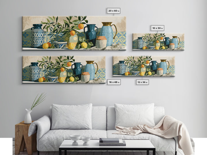 Mediterranean Olive Branch and Citrus Arrangement Canvas Print, Dining Room Art, 3 Piece Wall Art, Dining Room Decor, Dining, DRA-3x1-4