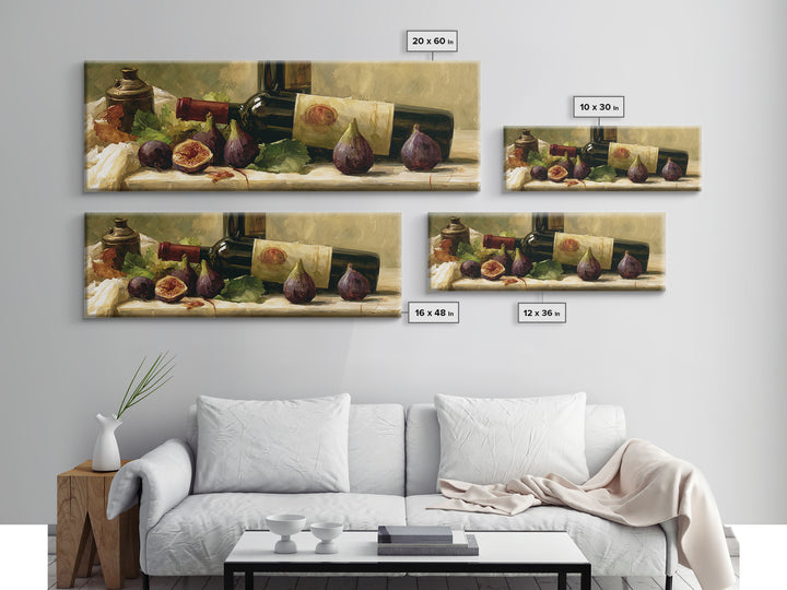 Wine Bottle and Figs on a Linen Canvas Print, Dining Room Art, Minimalist Decor, Dining Room Decor, Abstract Art, Dining, DRA-3x1-43