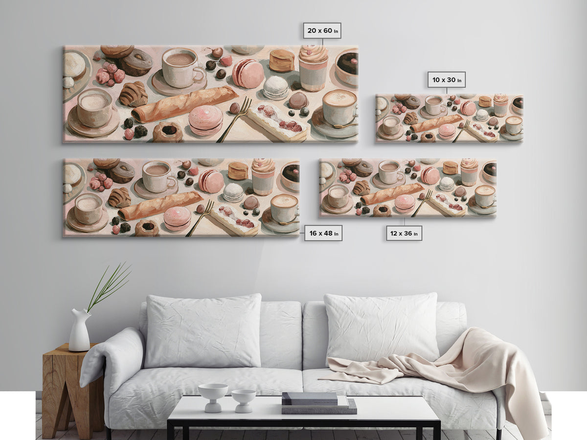 French Bistro Food Illustration Without Text Canvas Print, Dining Room Art, Canvas Wall Art, Dining Room Decor, Watercolor Art, DRA-3x1-50