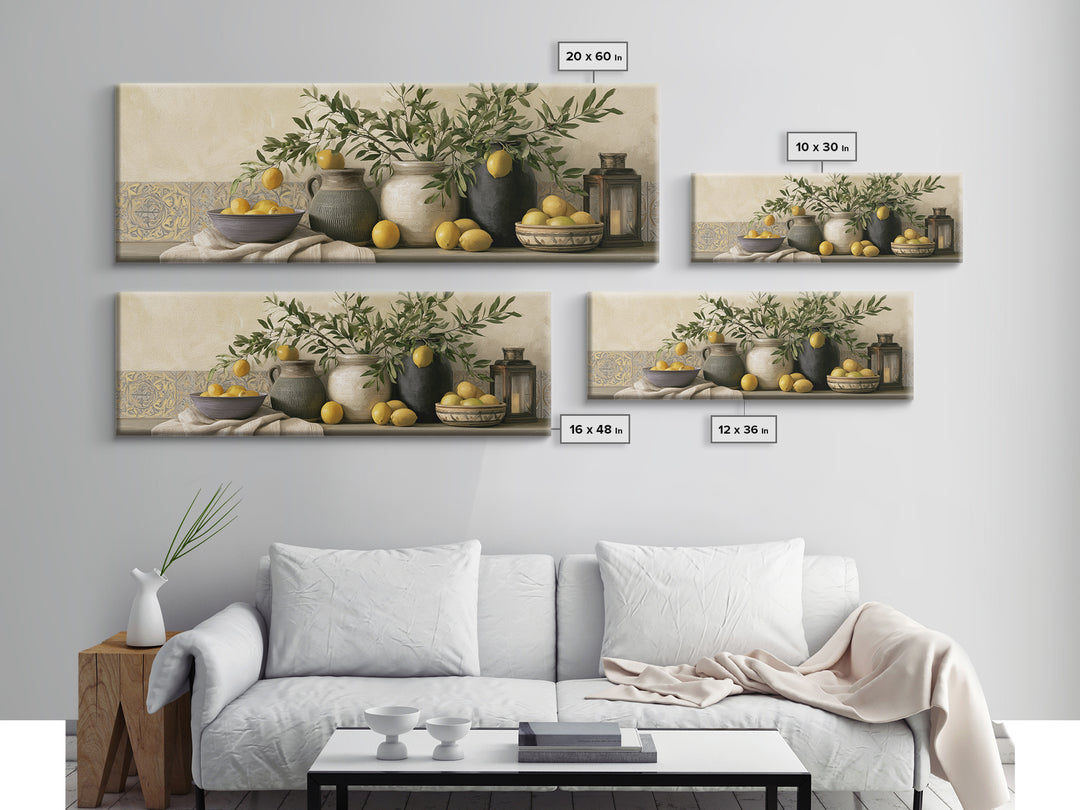 Mediterranean Olive Branch and Citrus Arrangement Canvas Print, Dining Room Art, Luxury Decor, Dining Room Decor, Dining, DRA-3x1-52