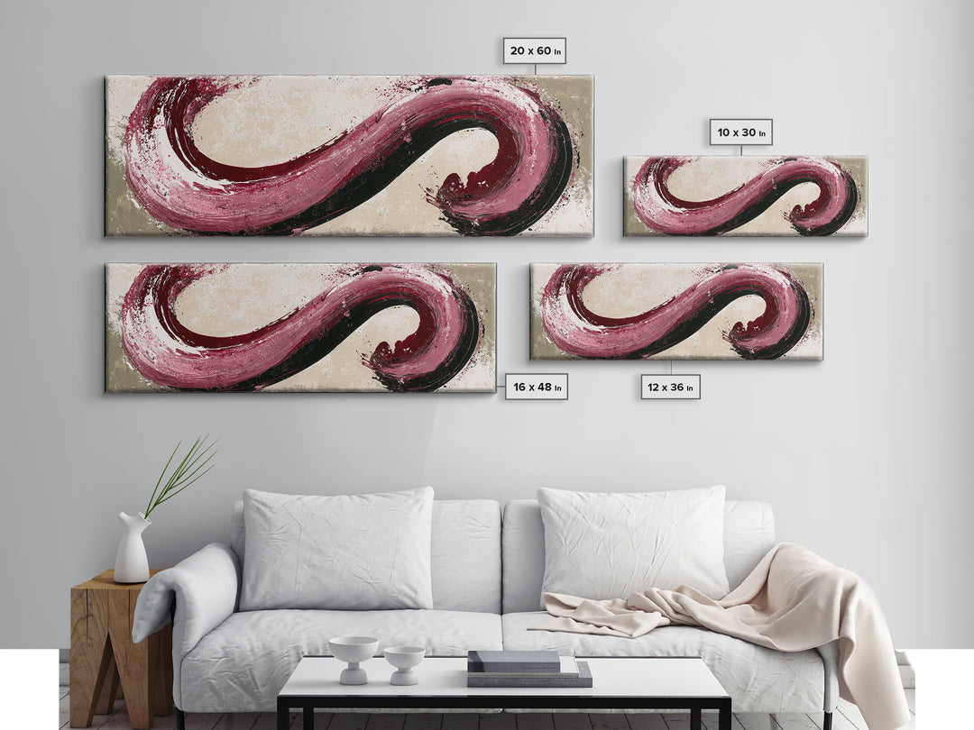 Abstract Red Wine Swirl Framed Canvas Print, Dining Room Art, Canvas Art, Dining Room Decor, Fine Art, Dining, Bedroom Wall Art, DRA-3x1-58