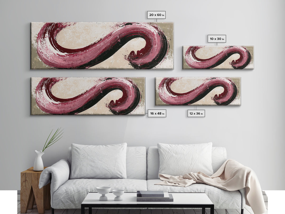 Abstract Red Wine Swirl Framed Canvas Print, Dining Room Art, Canvas Art, Dining Room Decor, Fine Art, Dining, Bedroom Wall Art, DRA-3x1-58