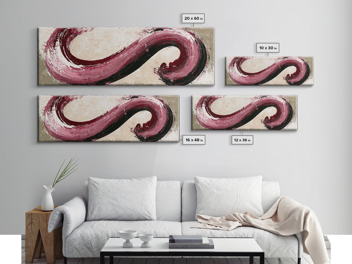 Abstract Red Wine Swirl Framed Canvas Print, Dining Room Art, Canvas Art, Dining Room Decor, Fine Art, Dining, Bedroom Wall Art, DRA-3x1-58