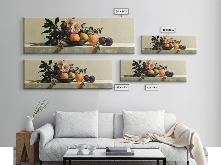 Peach and Plum Still Life Framed Canvas Print, Dining Room Art, Fine Art Print, Dining Room Decor, Fine Art, Dining, Fall Decor, DRA-3x1-60