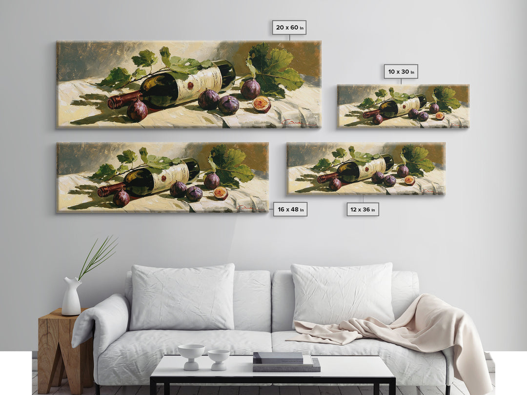 Wine Bottle and Figs on a Linen Framed Canvas Print, Dining Room Art, Printable Wall Art, Dining Room Decor, Fine Art, Dining, DRA-3x1-67