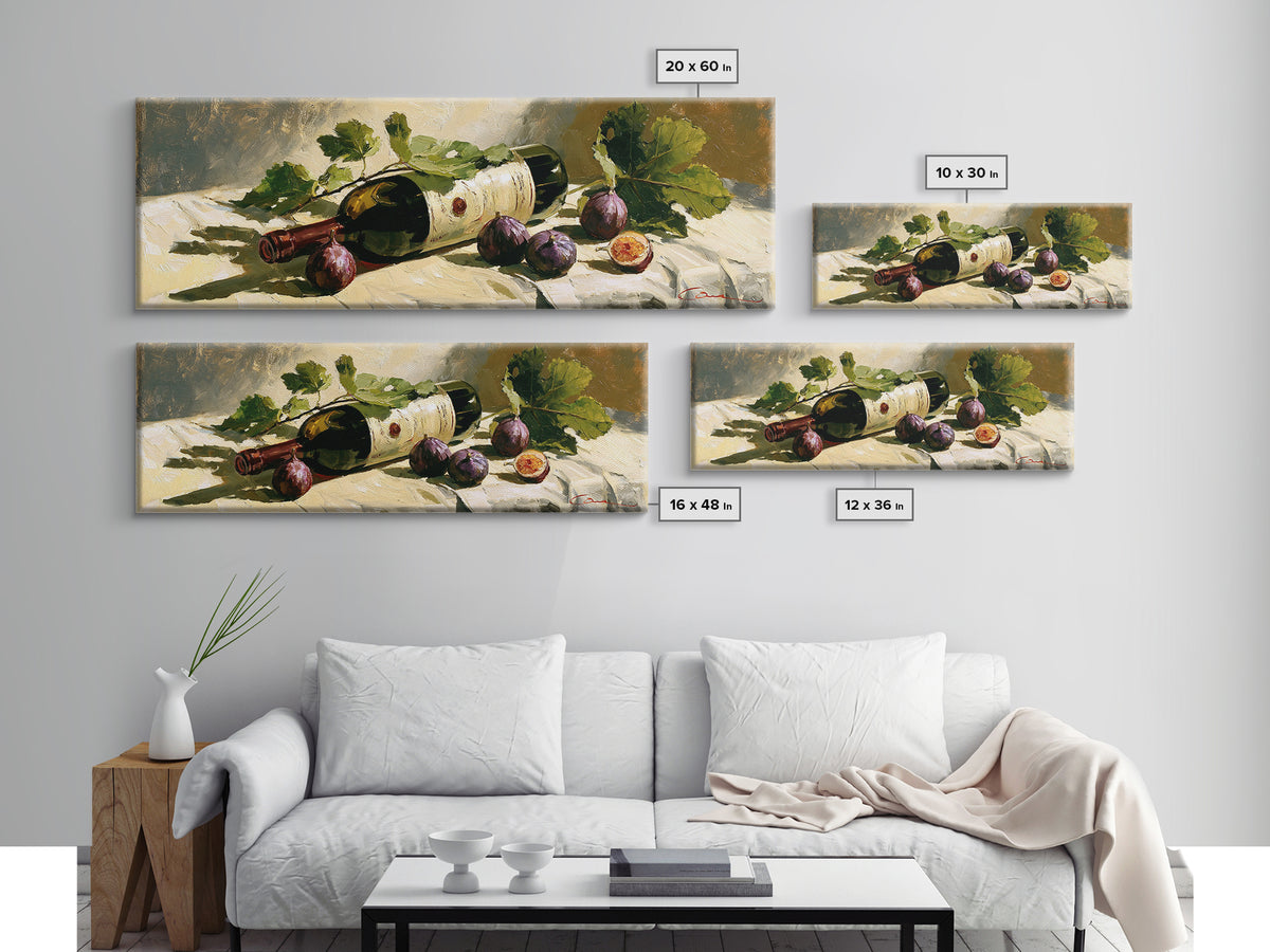 Wine Bottle and Figs on a Linen Framed Canvas Print, Dining Room Art, Printable Wall Art, Dining Room Decor, Fine Art, Dining, DRA-3x1-67
