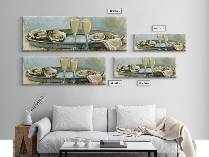 Elegant Oyster and Champagne Still Life Canvas Print, Dining Room Art, Large Wall Art, Dining Room Decor, Fine Art, Dining, DRA-3x1-71
