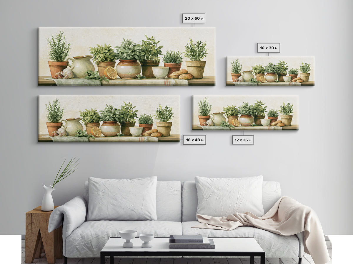 Modern Kitchen Herbs Framed Canvas Print, Dining Room Art, Modern Wall Art, Dining Room Decor, Fine Art, Dining, Gallery Decor, DRA-3x1-73