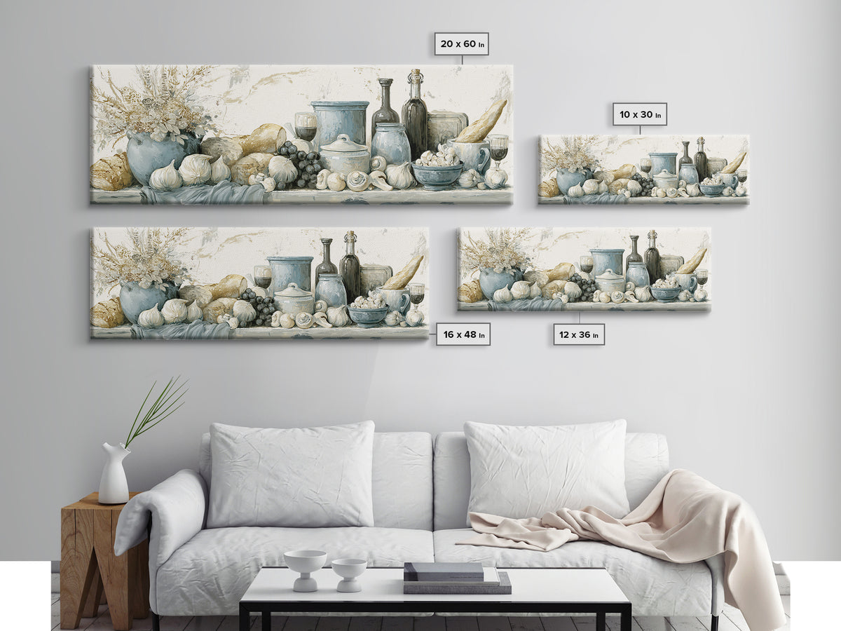 French Bistro Food Illustration Without Text Canvas Print, Dining Room Art, Digital Print, Dining Room Decor, Dining, DRA-3x1-74