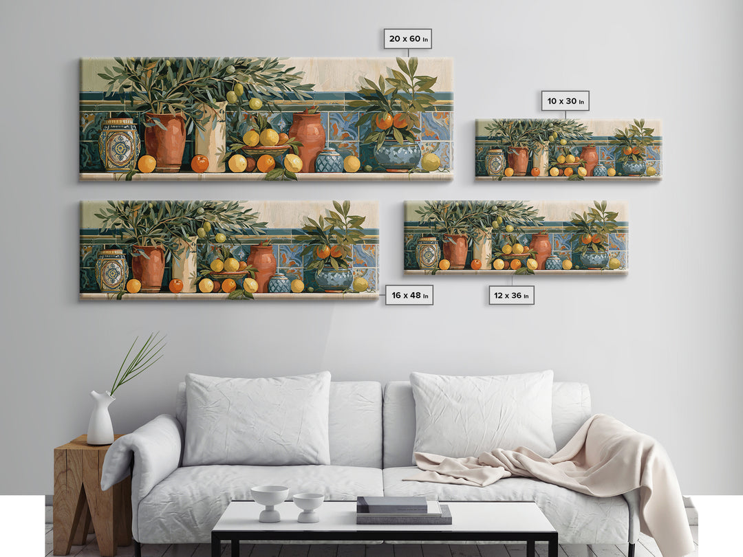 Mediterranean Olive Branch and Citrus Arrangement Canvas Print, Dining Room Art, Contemporary Art, Dining Room Decor, Dining, DRA-3x1-76