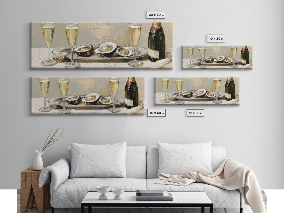 Elegant Oyster and Champagne Still Life Canvas Print, Dining Room Art, Gallery Decor, Dining Room Decor, Oil Painting, Dining, DRA-3x1-95
