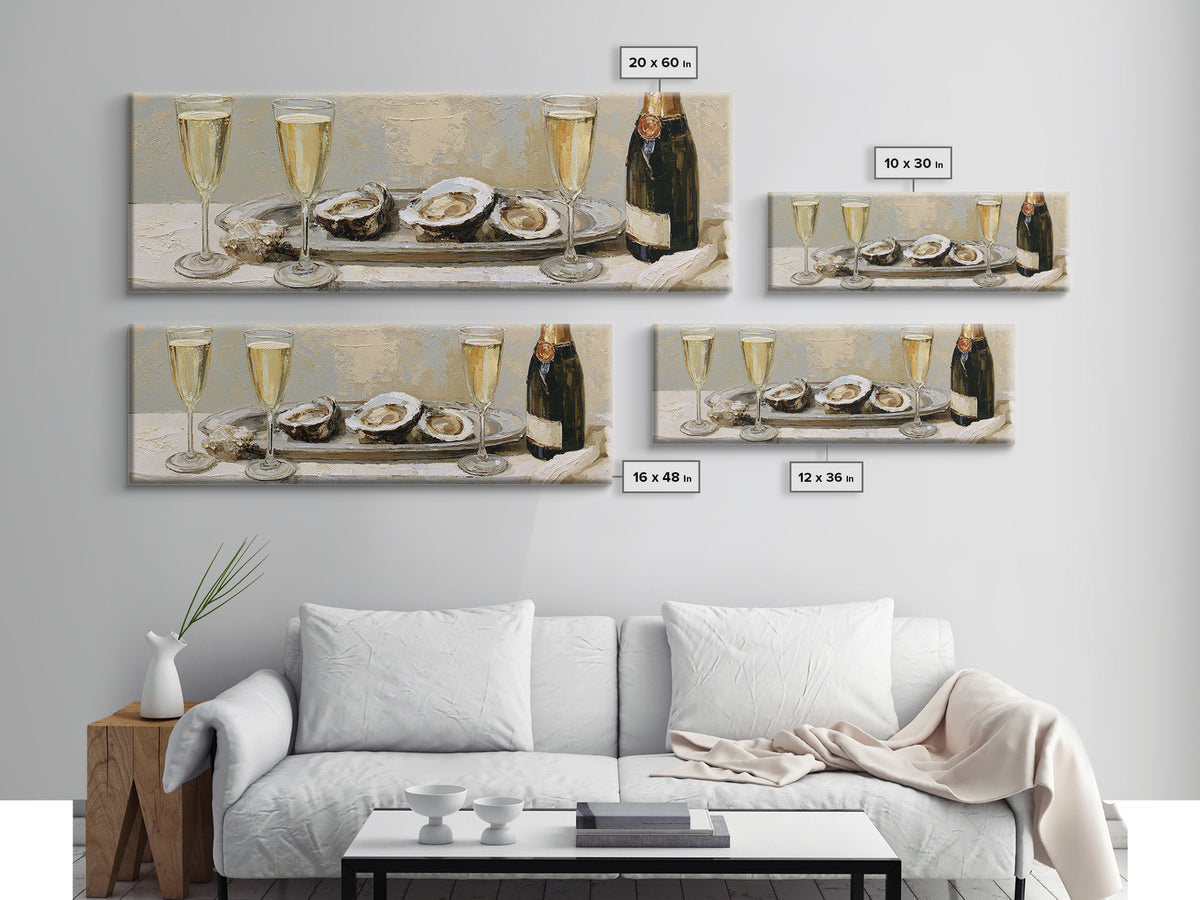 Elegant Oyster and Champagne Still Life Canvas Print, Dining Room Art, Gallery Decor, Dining Room Decor, Oil Painting, Dining, DRA-3x1-95