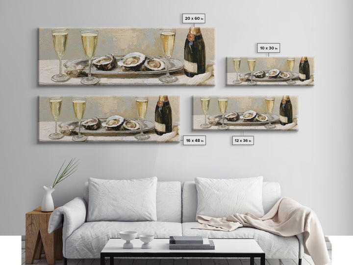 Elegant Oyster and Champagne Still Life Canvas Print, Dining Room Art, Gallery Decor, Dining Room Decor, Oil Painting, Dining, DRA-3x1-95