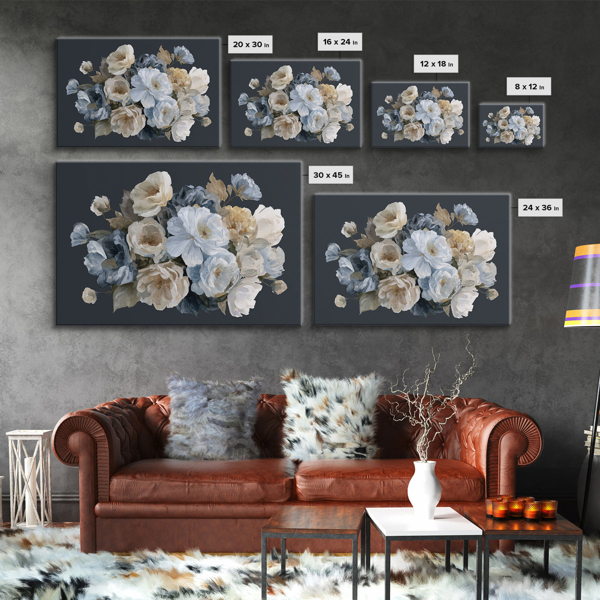 Moody Dark Background Bouquet for Formal Dining Canvas Print, Dining Room Art, Minimalist Decor, Dining Room Decor, Dining, DRA-3x2-15