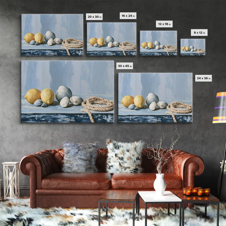 Shellfish and Lemon Still Life Framed Canvas Print, Dining Room Art, Large Wall Art, Dining Room Decor, Fine Art, Dining, DRA-3x2-20