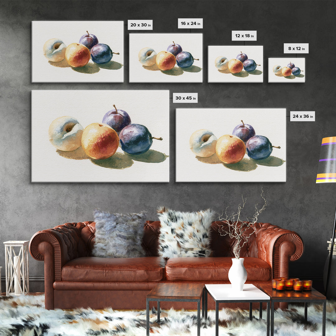 Peach and Plum Still Life Framed Canvas Print, Dining Room Art, Canvas Wall Art, Dining Room Decor, Fine Art, Dining, DRA-3x2-24