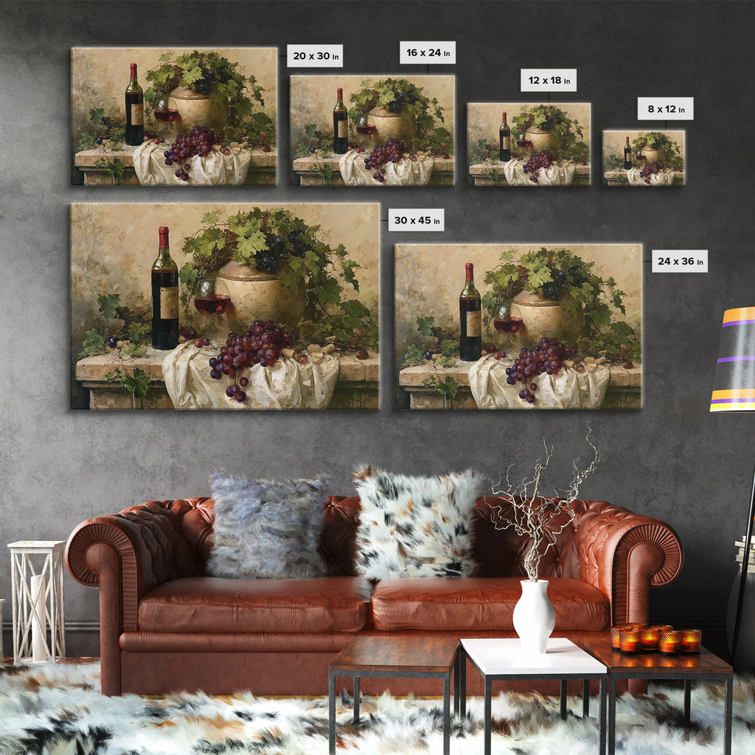 Botanical Grapevine with Leaves and Fruit Framed Canvas Print, Dining Room Art, Kitchen Wall Art, Dining Room Decor, Dining, DRA-3x2-25