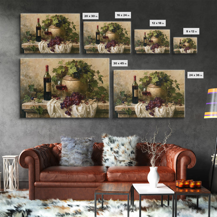 Botanical Grapevine with Leaves and Fruit Framed Canvas Print, Dining Room Art, Kitchen Wall Art, Dining Room Decor, Dining, DRA-3x2-25