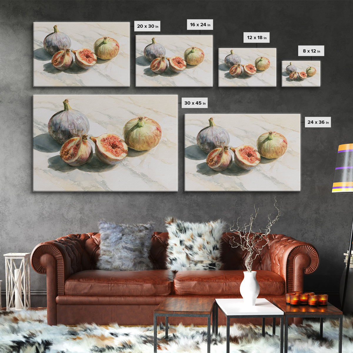 Figs on Marble Framed Canvas Print, Dining Room Art, Canvas Art, Dining Room Decor, Fine Art, Dining, Bedroom Wall Art, DRA-3x2-27