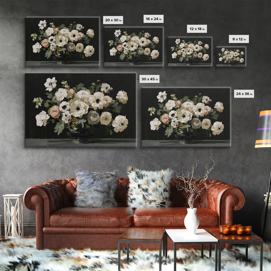 Moody Dark Background Bouquet for Formal Dining Canvas Print, Dining Room Art, 3 Piece Wall Art, Dining Room Decor, Dining, DRA-3x2-39