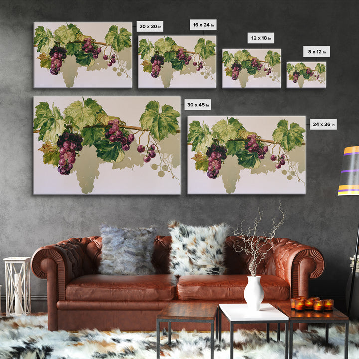 Botanical Grapevine with Leaves and Fruit Canvas Print, Dining Room Art, Abstract Wall Art, Dining Room Decor, Oil Painting, DRA-3x2-49