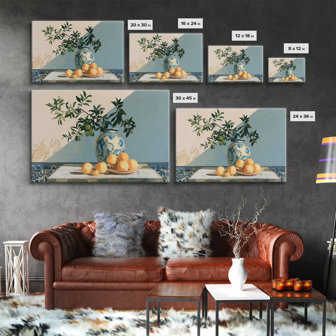 Mediterranean Olive Branch and Citrus Arrangement Canvas Print, Dining Room Art, 3 Piece Wall Art, Dining Room Decor, Dining, DRA-3x2-64