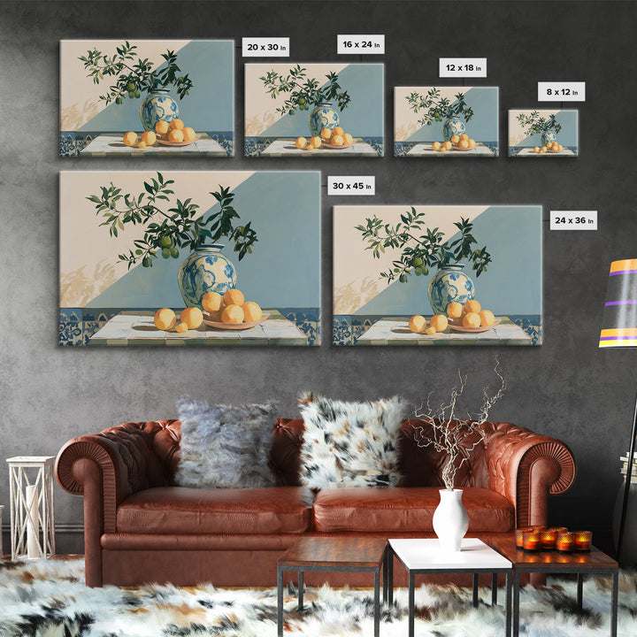 Mediterranean Olive Branch and Citrus Arrangement Canvas Print, Dining Room Art, 3 Piece Wall Art, Dining Room Decor, Dining, DRA-3x2-64