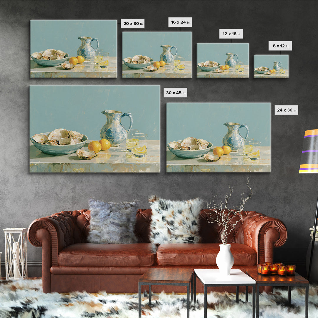 Shellfish and Lemon Still Life Canvas Print, Dining Room Art, Set of 3 Prints, Dining Room Decor, Dining, Fine Art Print, DRA-3x2-68