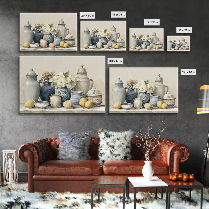 Classic Dutch Feast Arrangement Framed Canvas Print, Dining Room Art, Abstract Art, Dining Room Decor, Watercolor Art, Dining, DRA-3x2-71