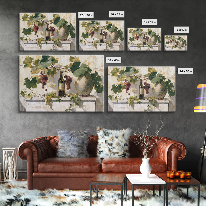 Botanical Grapevine with Leaves and Fruit Canvas Print, Dining Room Art, Abstract Wall Art, Dining Room Decor, Oil Painting, DRA-3x2-73