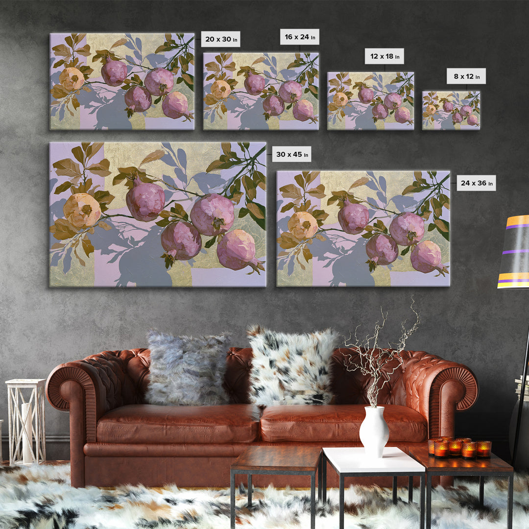 Pomegranate and Gold Leaf Botanical Study Canvas Print, Dining Room Art, Coastal Decor, Dining Room Decor, Fine Art, Dining, DRA-3x2-84