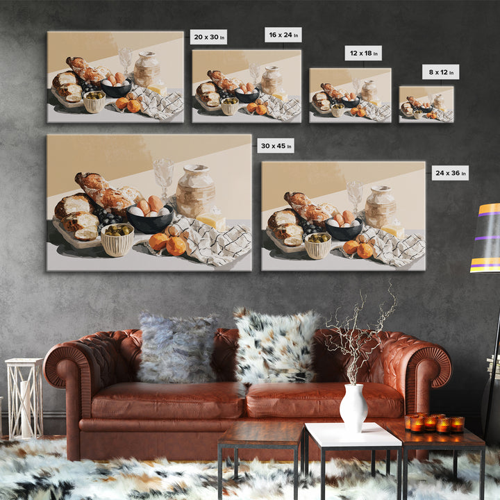 French Bistro Food Illustration Without Text Framed Canvas Print, Dining Room Art, Printable Art, Dining Room Decor, Dining, DRA-3x2-86