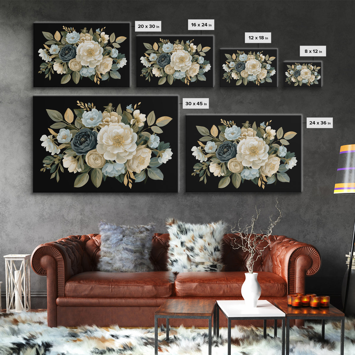 Moody Dark Background Bouquet for Formal Dining Canvas Print, Dining Room Art, Set of 3 Prints, Dining Room Decor, Dining, DRA-3x2-87