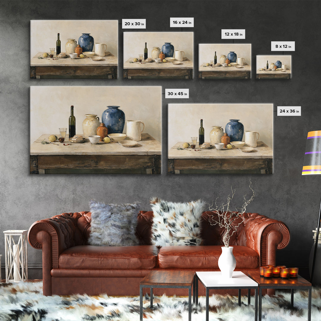 Sunlit Farmhouse Table Objects Without Room View Canvas Print, Dining Room Art, 3 Piece Wall Art, Dining Room Decor, Dining, DRA-3x2-93