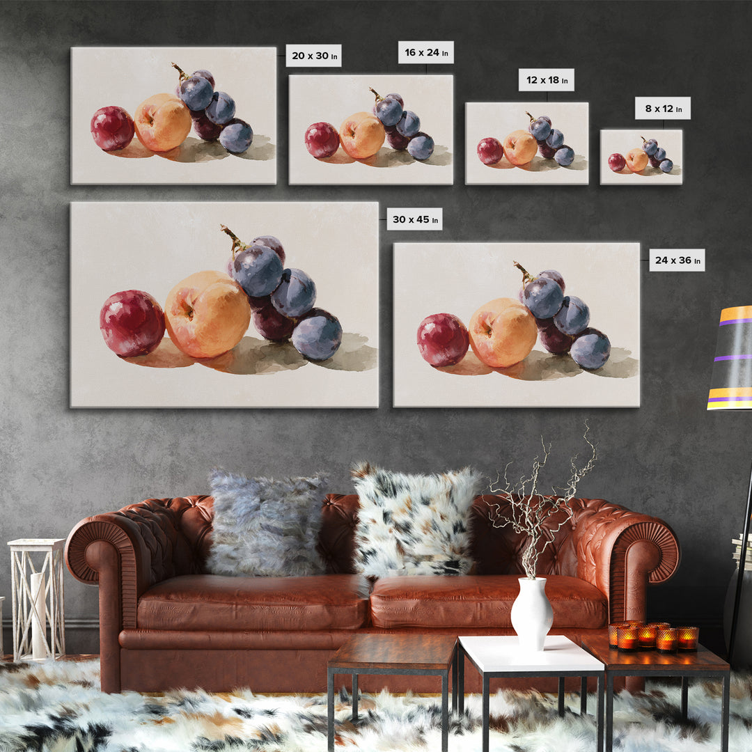 Peach and Plum Still Life Framed Canvas Print, Dining Room Art, Food Art, Dining Room Decor, Fine Art, Dining, DRA-3x2-96