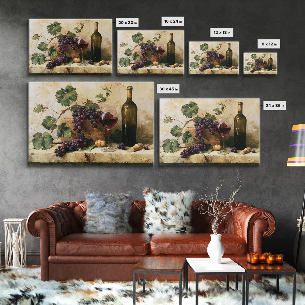 Botanical Grapevine with Leaves and Fruit Canvas Print, Dining Room Art, Set of 3 Prints, Dining Room Decor, Dining, DRA-3x2-97