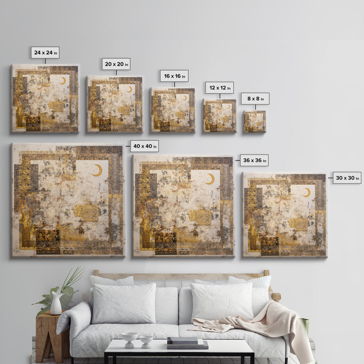 Abstract Shapes Layered Framed Canvas Print, Eclectic Art, Boho Decor, Living Room Decor, Abstract Art, Eclectic, Home Decor, ECL-1x1-100