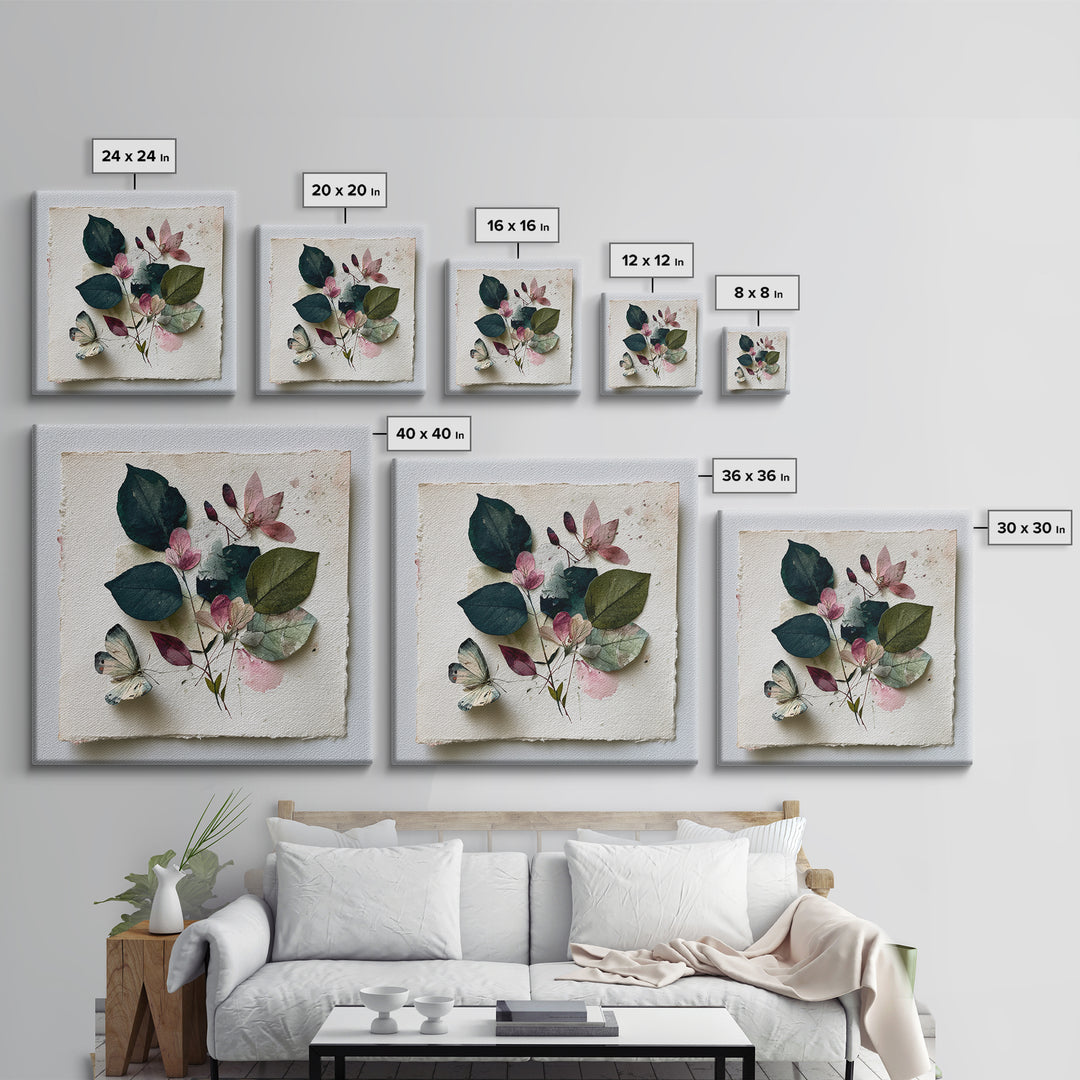 Botanical Collage with Butterflies and Old Paper Canvas Print, Eclectic Art, Wall Art, Living Room Decor, Fine Art, Eclectic, ECL-1x1-13