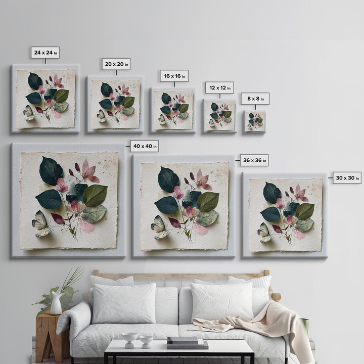 Botanical Collage with Butterflies and Old Paper Canvas Print, Eclectic Art, Wall Art, Living Room Decor, Fine Art, Eclectic, ECL-1x1-13
