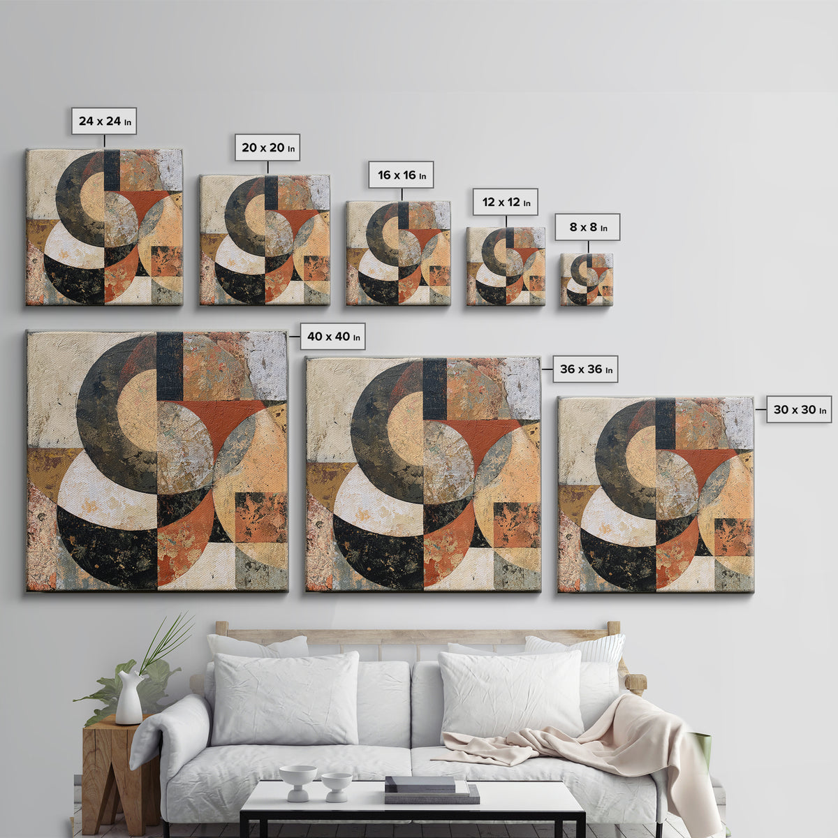 Abstract Shapes Layered Framed Canvas Print, Eclectic Art, Art Prints, Living Room Decor, Fine Art, Eclectic, Abstract Art, ECL-1x1-28