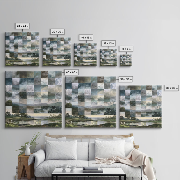 Bohemian Patchwork Landscape Framed Canvas Print, Eclectic Art, Room Decor, Living Room Decor, Oil Painting, Eclectic, ECL-1x1-48