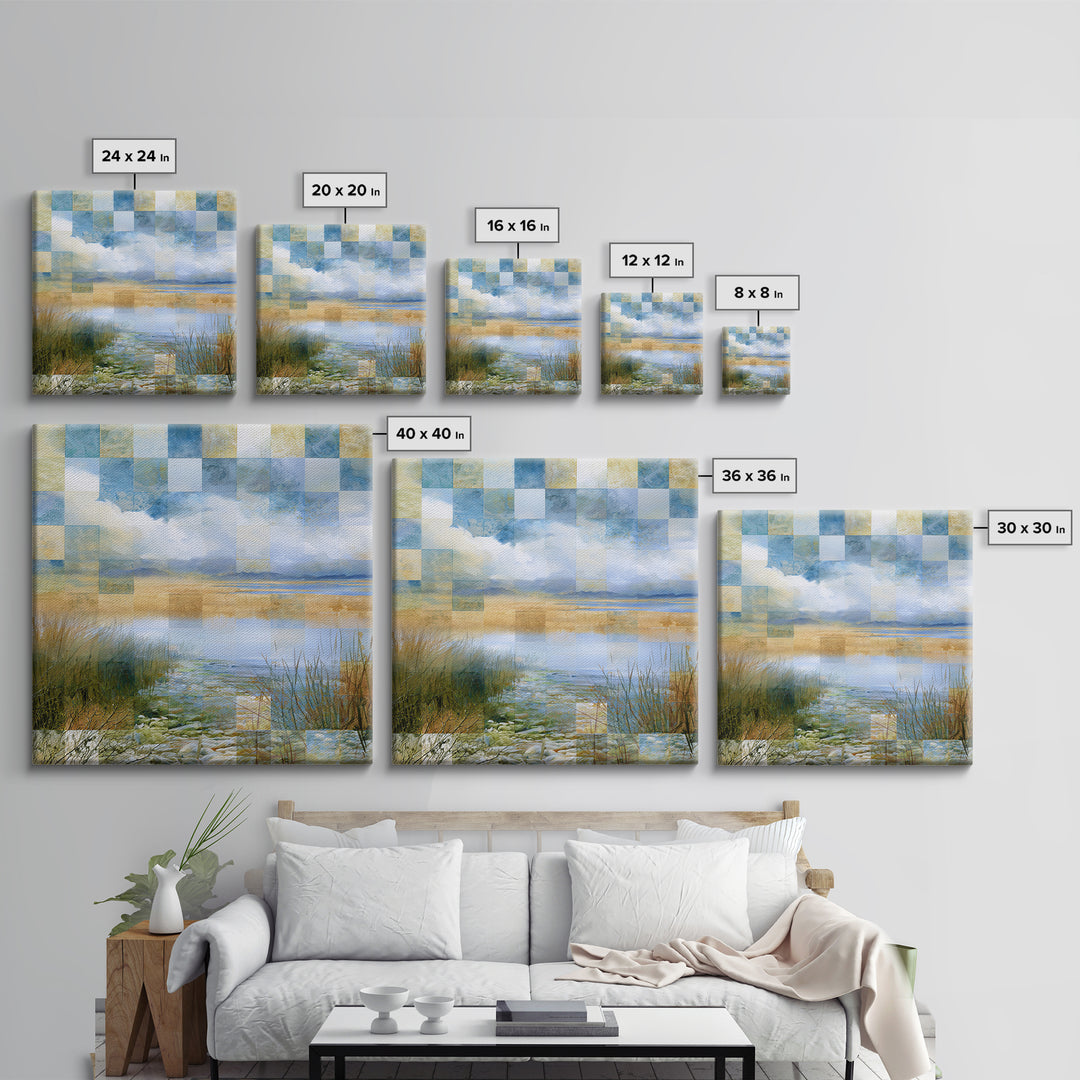 Playful Checkerboard Landscape Framed Canvas Print, Eclectic Art, Printable Wall Art, Living Room Decor, Fine Art, Eclectic, ECL-1x1-57