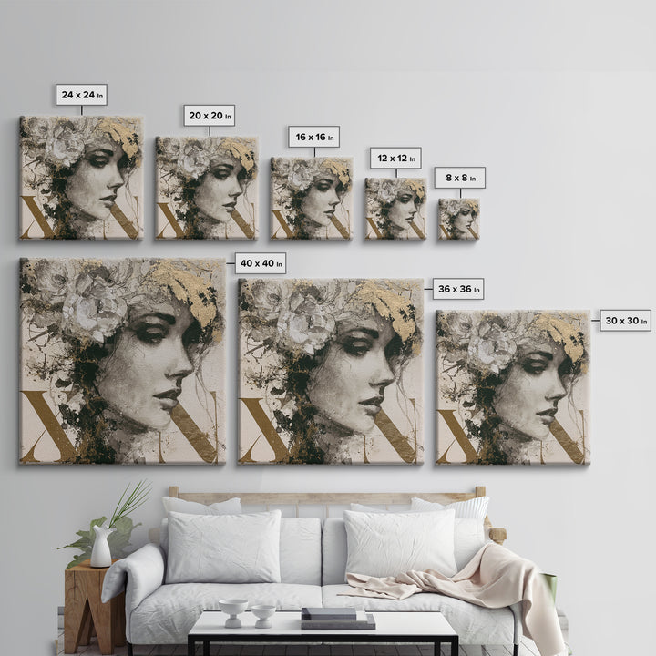 Mixed Media Woman Framed Canvas Print, Eclectic Art, Art Print, Living Room Decor, Oil Painting, Eclectic, Portrait, ECL-1x1-8