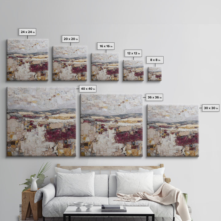 Naive Cityscape with Patterned Windows Framed Canvas Print, Eclectic Art, Boho Wall Art, Living Room Decor, Abstract Art, ECL-1x1-84